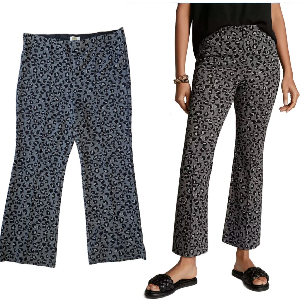 Anthropologie Maeve Mollie Flare Leopard Pant Size XL Gray Black Crop High Waist